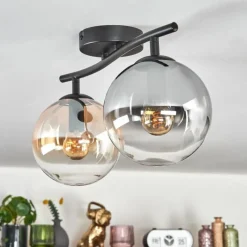 hofstein Gastor Plafonnier, Boule lumineuse Ambre, Clair, Fumé, 2 lumières