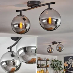hofstein Gastor Plafonnier, Boule lumineuse Chrome, Fumé, 2 lumières