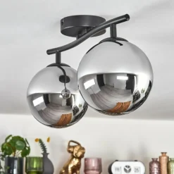hofstein Gastor Plafonnier, Boule lumineuse Chrome, Fumé, 2 lumières