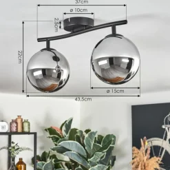 hofstein Gastor Plafonnier, Boule lumineuse Chrome, Fumé, 2 lumières