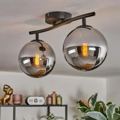 hofstein Gastor Plafonnier, Boule lumineuse Chrome, Fumé, 2 lumières