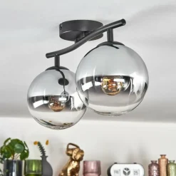 hofstein Gastor Plafonnier, Boule lumineuse Chrome, Clair, Fumé, 2 lumières