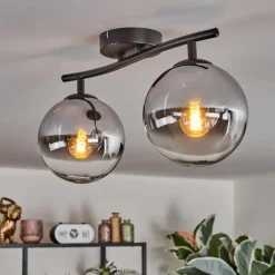hofstein Gastor Plafonnier, Boule lumineuse Chrome, Clair, Fumé, 2 lumières