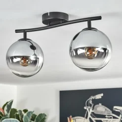 hofstein Gastor Plafonnier, Boule lumineuse Chrome, Clair, Fumé, 2 lumières