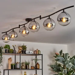 hofstein Gastor Plafonnier, Boule lumineuse Chrome, Clair, Fumé, 6 lumières