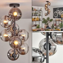 hofstein Gastor Plafonnier, Boule lumineuse 32 cm Chrome, Clair, Fumé, 8 lumières