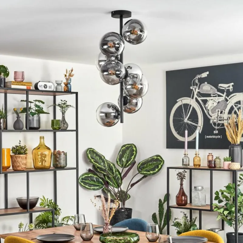 hofstein Gastor Plafonnier, Boule lumineuse 32 cm Chrome, Clair, Fumé, 8 lumières