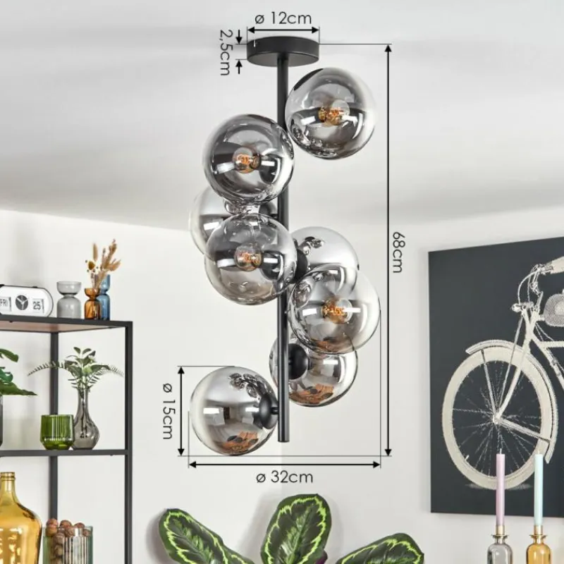 hofstein Gastor Plafonnier, Boule lumineuse 32 cm Chrome, Clair, Fumé, 8 lumières