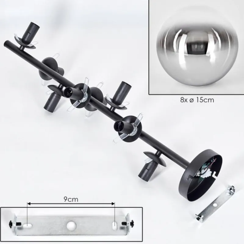 hofstein Gastor Plafonnier, Boule lumineuse 32 cm Chrome, Clair, Fumé, 8 lumières