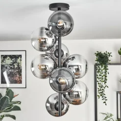 hofstein Gastor Plafonnier, Boule lumineuse 32 cm Chrome, Clair, Fumé, 8 lumières