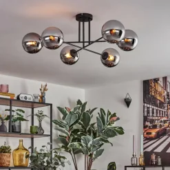 hofstein Gastor Plafonnier, Boule lumineuse 15 cm Chrome, Fumé, 6 lumières