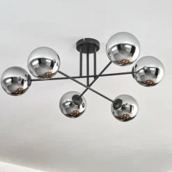 hofstein Gastor Plafonnier, Boule lumineuse 15 cm Chrome, Fumé, 6 lumières
