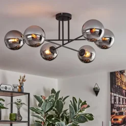 hofstein Gastor Plafonnier, Boule lumineuse 15 cm Chrome, Fumé, 6 lumières