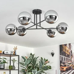 hofstein Gastor Plafonnier, Boule lumineuse 15 cm Chrome, Fumé, 6 lumières