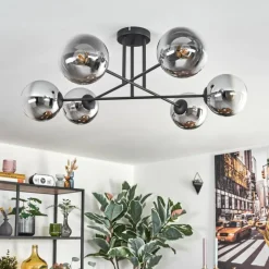 Suspension Verre Fumé-hofstein Gastor Plafonnier, Boule lumineuse 80 cm Chrome, Clair, Fumé, 6 lumières