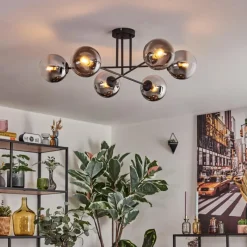 Suspension Verre Fumé-hofstein Gastor Plafonnier, Boule lumineuse 80 cm Chrome, Clair, Fumé, 6 lumières