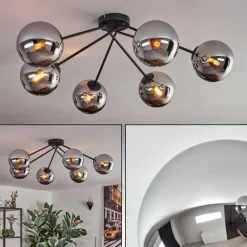 Suspension Verre Fumé-hofstein Gastor Plafonnier, Boule lumineuse 80 cm Chrome, Fumé, 6 lumières