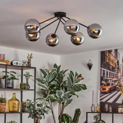 Suspension Verre Fumé-hofstein Gastor Plafonnier, Boule lumineuse 80 cm Chrome, Fumé, 6 lumières