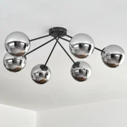 Suspension Verre Fumé-hofstein Gastor Plafonnier, Boule lumineuse 80 cm Chrome, Fumé, 6 lumières