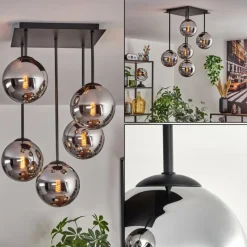 hofstein Gastor Plafonnier, Boule lumineuse Chrome, Fumé, 5 lumières