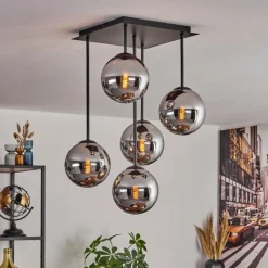 hofstein Gastor Plafonnier, Boule lumineuse Chrome, Fumé, 5 lumières