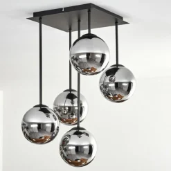 hofstein Gastor Plafonnier, Boule lumineuse Chrome, Fumé, 5 lumières