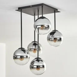 Suspension Verre Fumé-hofstein Gastor Plafonnier, Boule lumineuse Chrome, Clair, Fumé, 5 lumières
