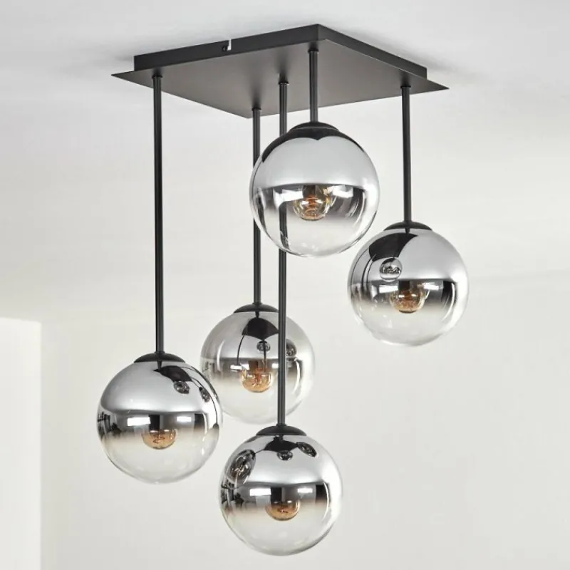 Suspension Verre Fumé-hofstein Gastor Plafonnier, Boule lumineuse Chrome, Clair, Fumé, 5 lumières