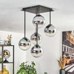 Suspension Verre Fumé-hofstein Gastor Plafonnier, Boule lumineuse Chrome, Clair, Fumé, 5 lumières