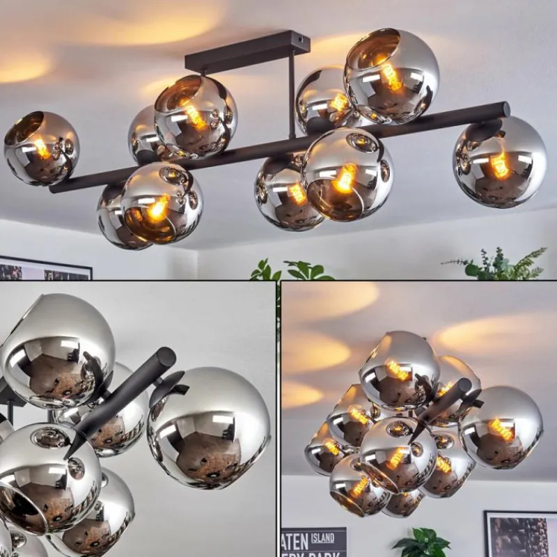 hofstein Gastor Plafonnier, Boule lumineuse Chrome, Fumé, 10 lumières