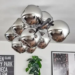 hofstein Gastor Plafonnier, Boule lumineuse Chrome, Fumé, 10 lumières