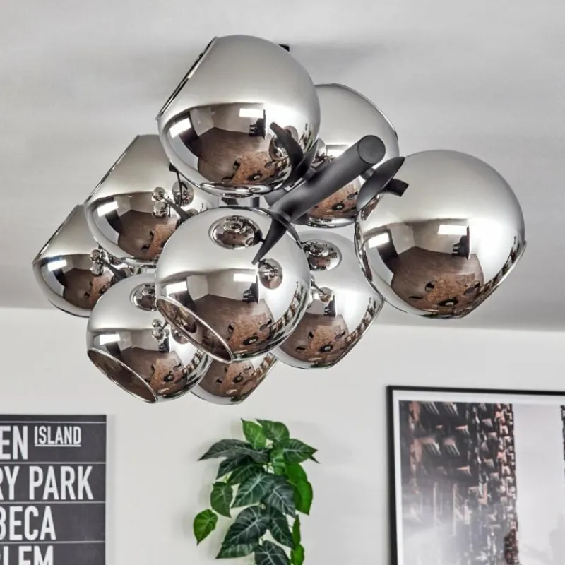 hofstein Gastor Plafonnier, Boule lumineuse Chrome, Fumé, 10 lumières