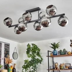 hofstein Gastor Plafonnier, Boule lumineuse Chrome, Fumé, 10 lumières