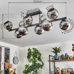 hofstein Gastor Plafonnier, Boule lumineuse Chrome, Fumé, 10 lumières