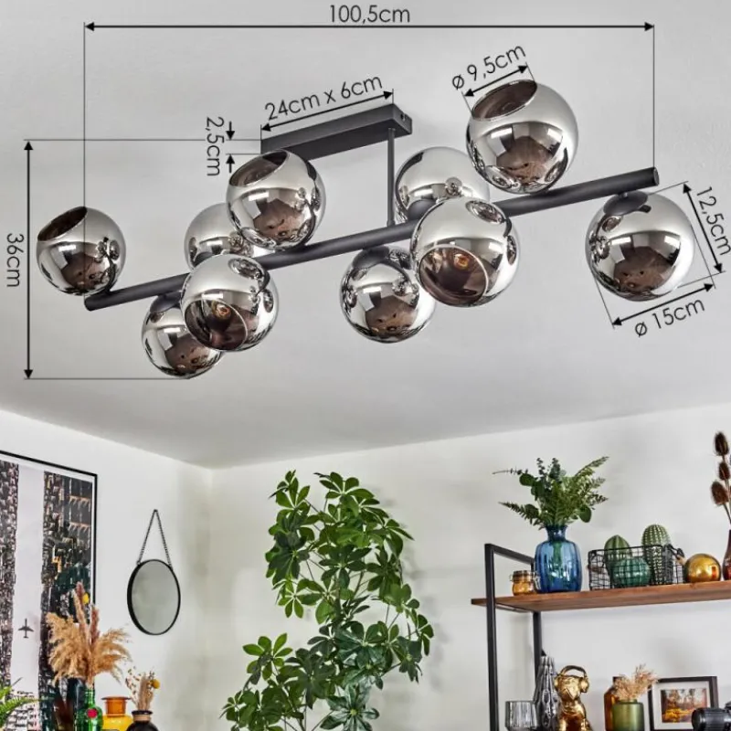 hofstein Gastor Plafonnier, Boule lumineuse Chrome, Fumé, 10 lumières