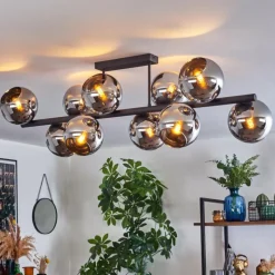 hofstein Gastor Plafonnier, Boule lumineuse Chrome, Fumé, 10 lumières