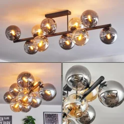 hofstein Gastor Plafonnier, Boule lumineuse Ambre, Fumé, 10 lumières