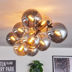 hofstein Gastor Plafonnier, Boule lumineuse Ambre, Fumé, 10 lumières