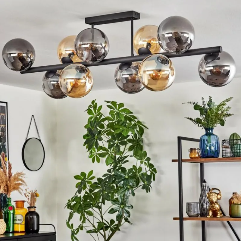 hofstein Gastor Plafonnier, Boule lumineuse Ambre, Fumé, 10 lumières