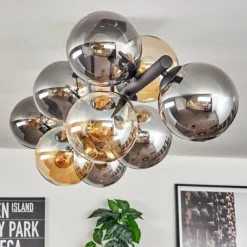 hofstein Gastor Plafonnier, Boule lumineuse Ambre, Fumé, 10 lumières