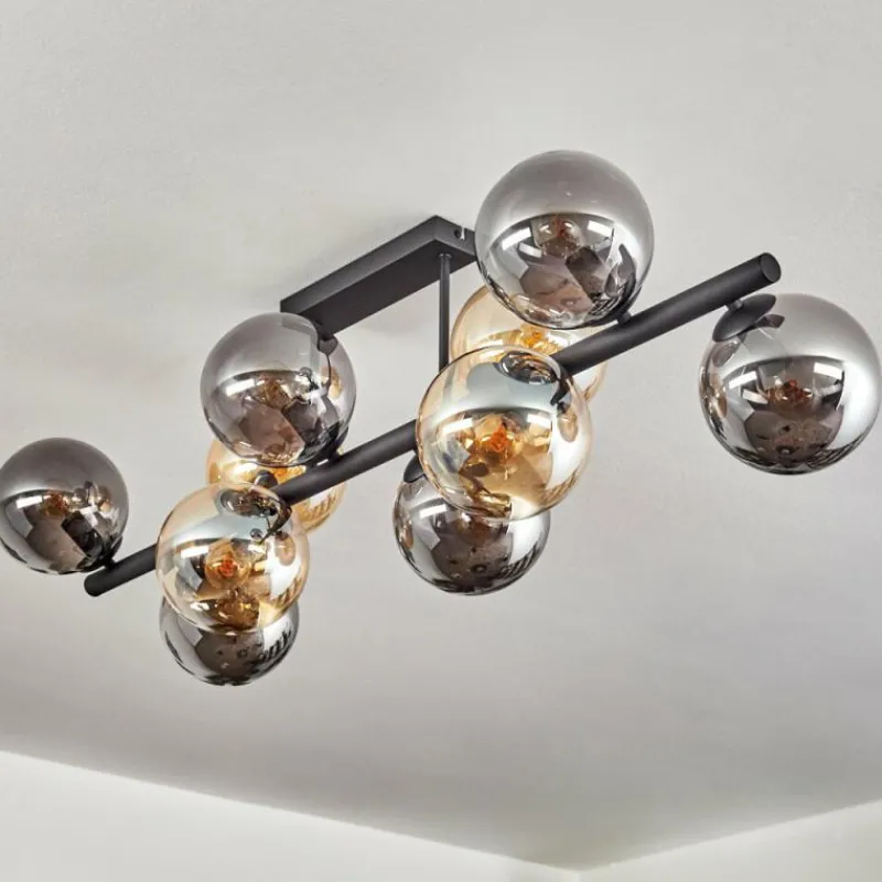 hofstein Gastor Plafonnier, Boule lumineuse Ambre, Fumé, 10 lumières