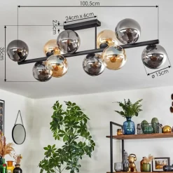 hofstein Gastor Plafonnier, Boule lumineuse Ambre, Fumé, 10 lumières