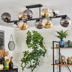 hofstein Gastor Plafonnier, Boule lumineuse Ambre, Clair, Fumé, 10 lumières