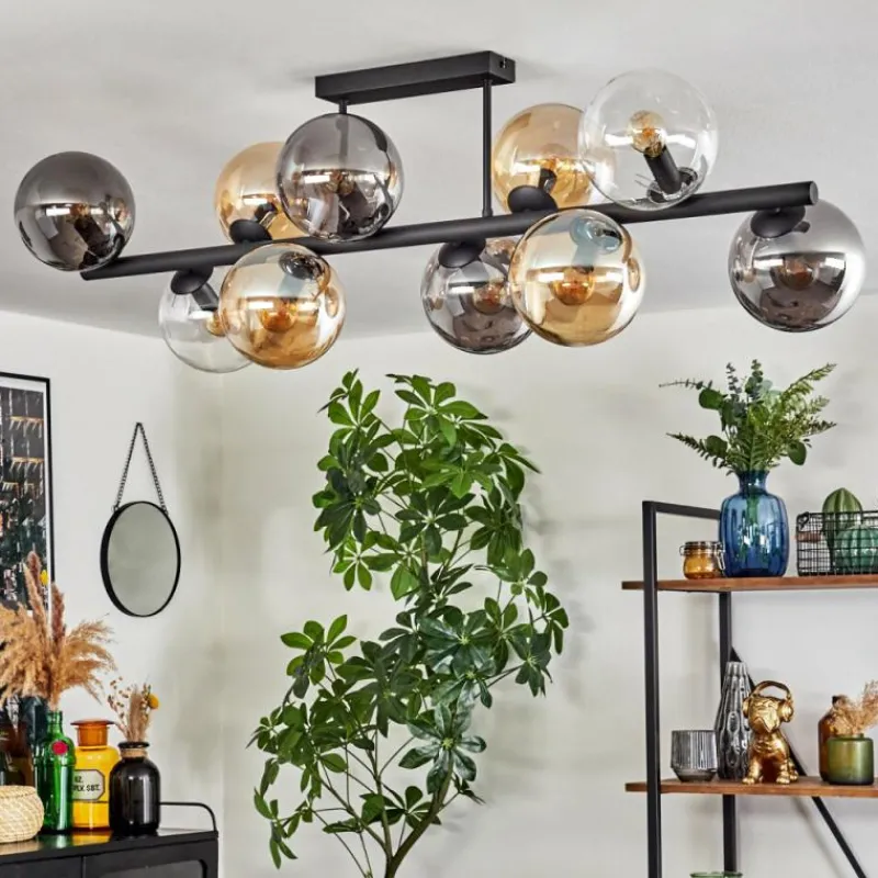 hofstein Gastor Plafonnier, Boule lumineuse Ambre, Clair, Fumé, 10 lumières