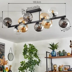 hofstein Gastor Plafonnier, Boule lumineuse Ambre, Clair, Fumé, 10 lumières