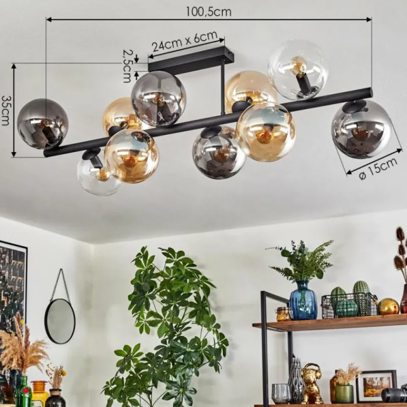 hofstein Gastor Plafonnier, Boule lumineuse Ambre, Clair, Fumé, 10 lumières