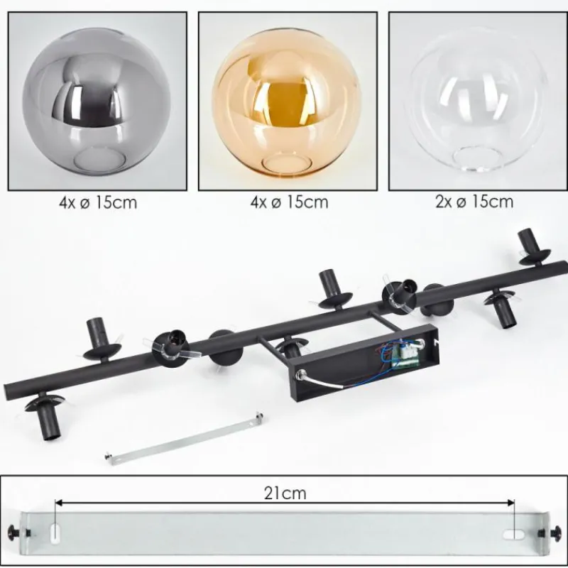 hofstein Gastor Plafonnier, Boule lumineuse Ambre, Clair, Fumé, 10 lumières