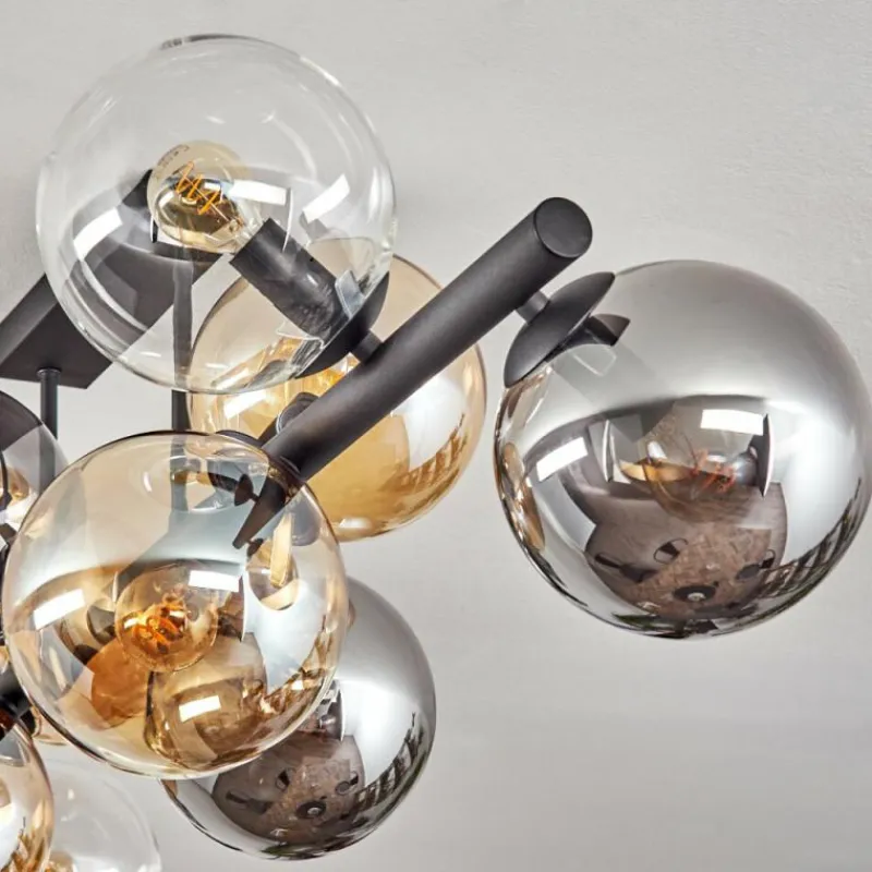 hofstein Gastor Plafonnier, Boule lumineuse Ambre, Clair, Fumé, 10 lumières