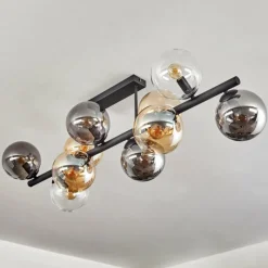 hofstein Gastor Plafonnier, Boule lumineuse Ambre, Clair, Fumé, 10 lumières
