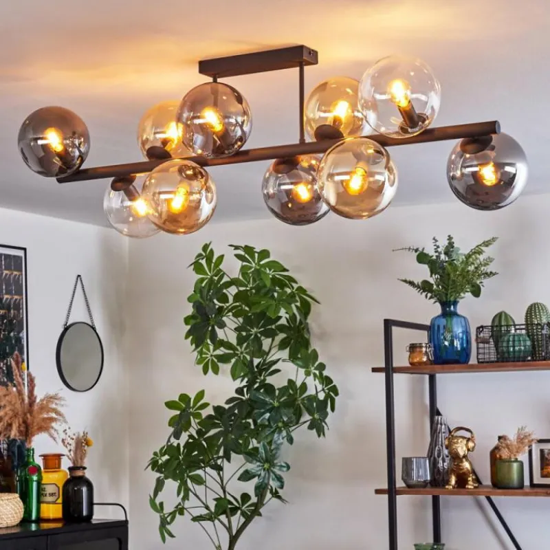 hofstein Gastor Plafonnier, Boule lumineuse Ambre, Clair, Fumé, 10 lumières